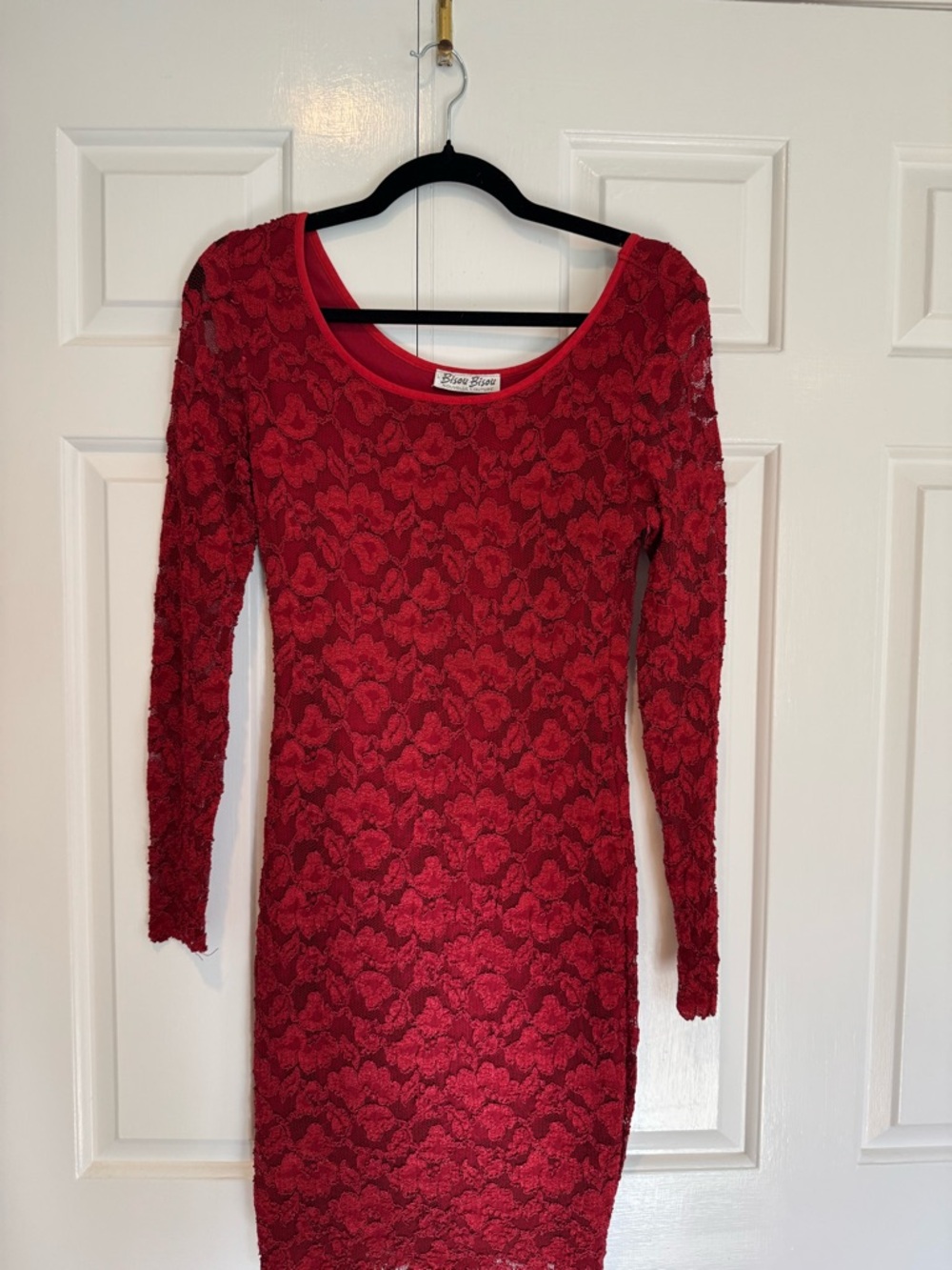 Bisou Bisou burgundy Long-Sleeve Lace bodycon Dress
